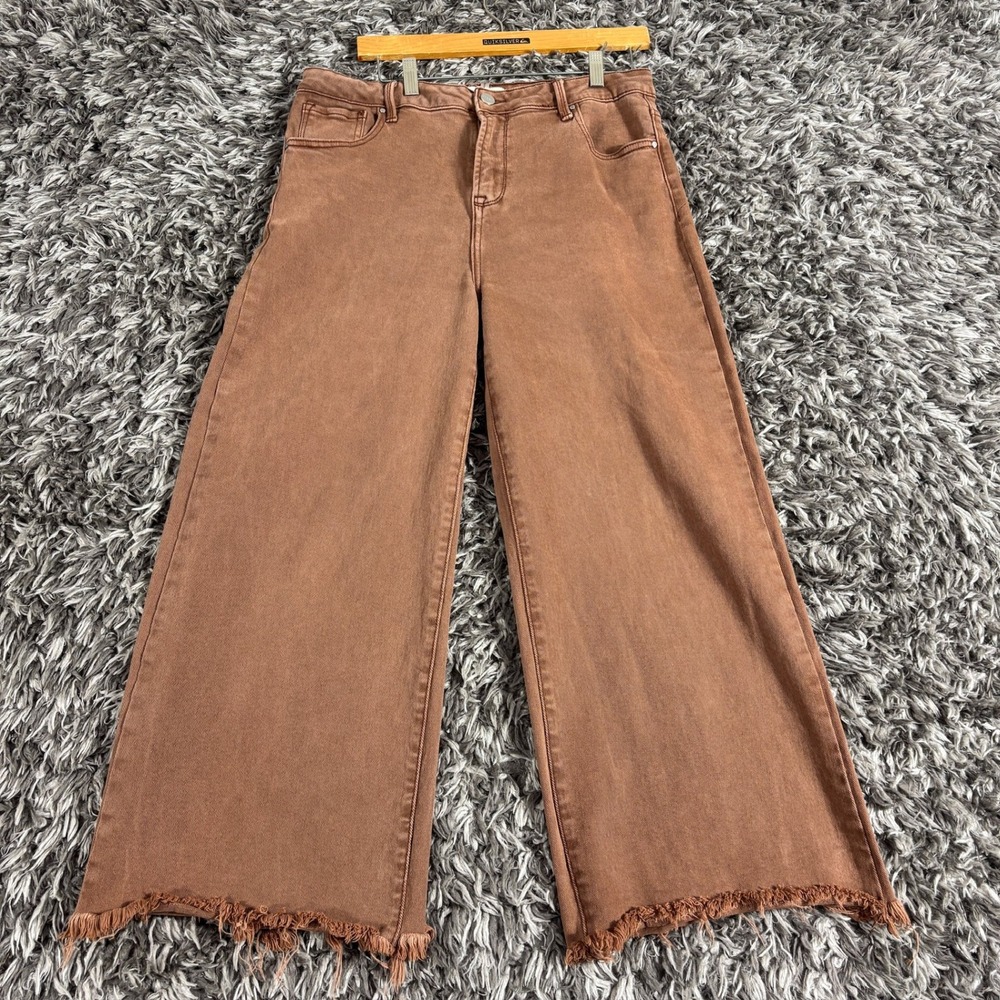 Risen Jeans Brown Wide Leg Raw Hem High Rise Crop Jeans FP-RDP5506 Size 15 W32
